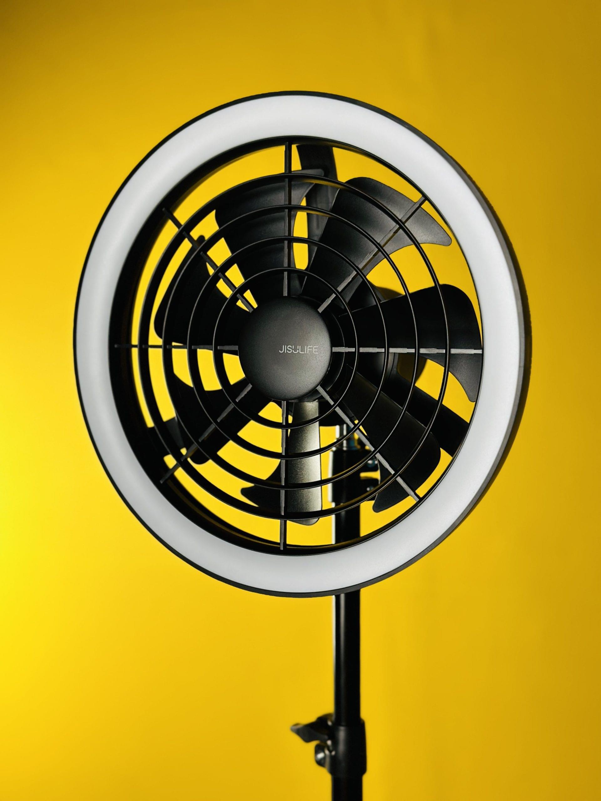 JISULIFE FA17 Rechargeable Fan with LED Ceiling Fan with Long Tripod Stand- Black - Image 3