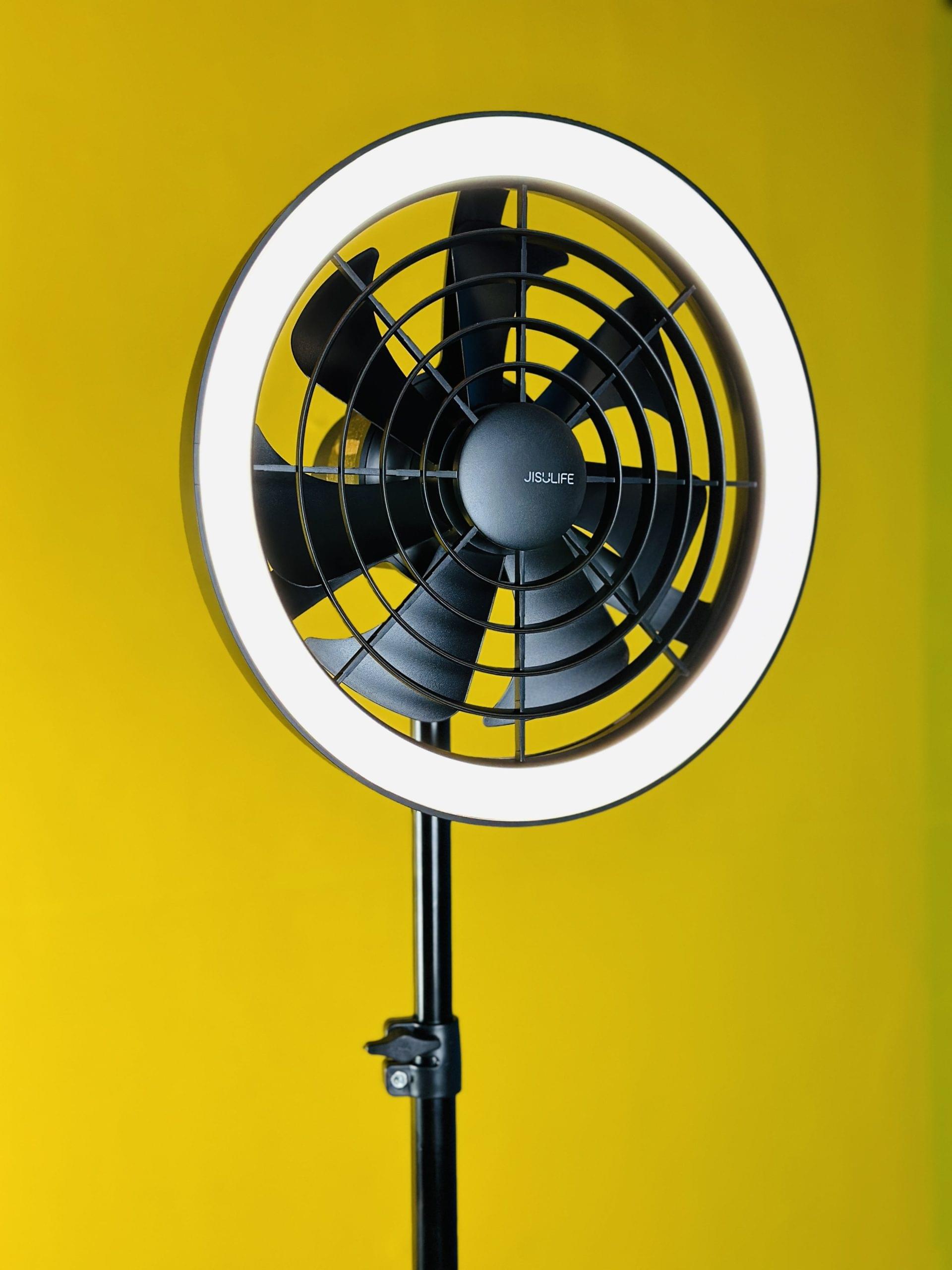 JISULIFE FA17 Rechargeable Fan with LED Ceiling Fan with Long Tripod Stand- Black Color